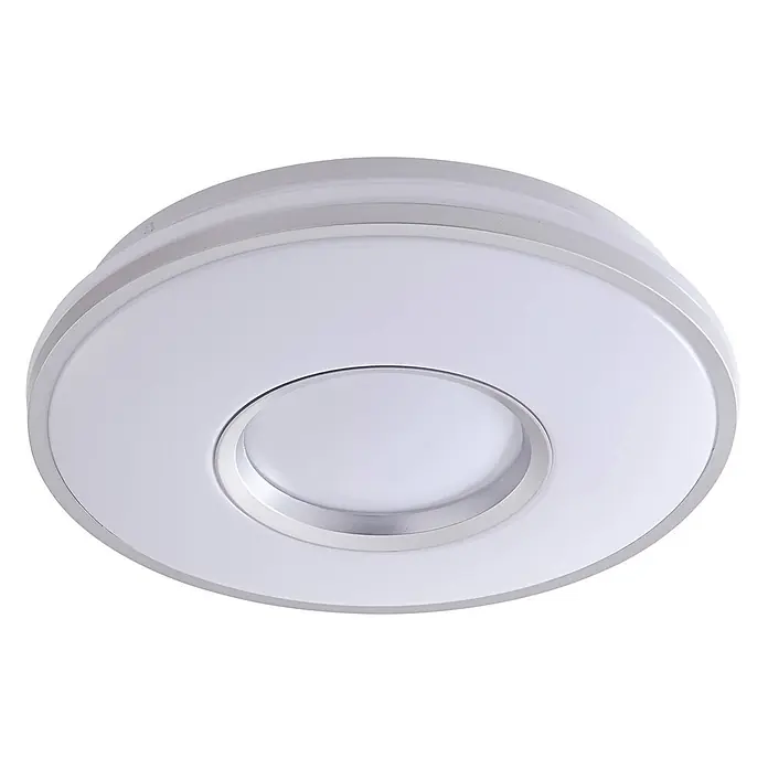 Lindby LED Deckenlampe in silber, Deckenleuchte rund -  - Runde, weiß-silberne LED-Deckenleuchte mit zentralem Lichtpaneel.