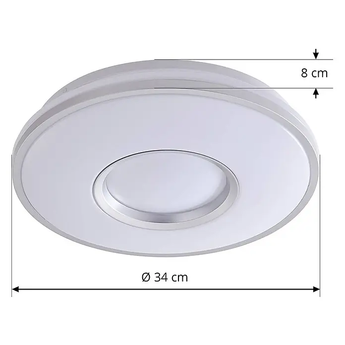 Lindby LED Deckenlampe in silber, Deckenleuchte rund -  - Runde weiße und silberne LED-Deckenleuchte, 34 cm Durchmesser, 8 cm Höhe.