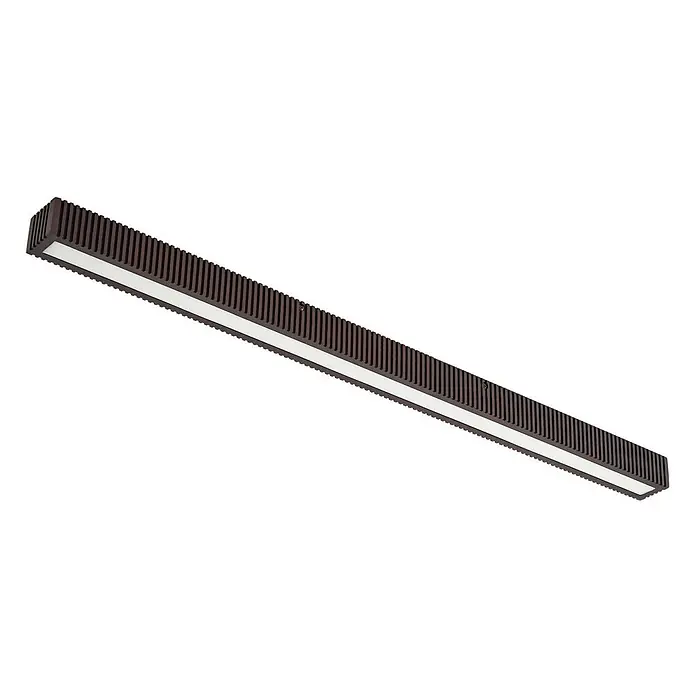 Lucande LED Deckenlampe in dunkelbraun, schwarz, Deckenleuchte -  - Dunkelbraune, gerippte, lineare LED-Leuchte mit weißem Diffusor.