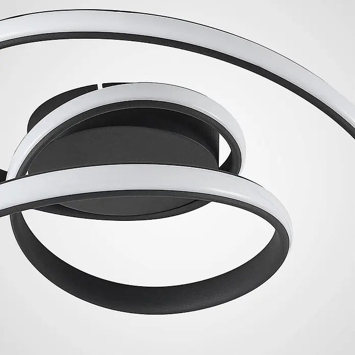Lucande LED Deckenlampe in schwarz, Deckenleuchte rund -  - Schwarze moderne LED-Deckenleuchte mit weißen gewellten Lichtleisten.