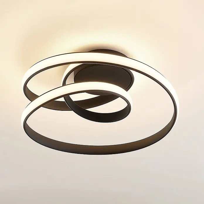 Lucande LED Deckenlampe in schwarz, Deckenleuchte rund -  - Moderne schwarze Spiral-LED-Deckenleuchte mit warmweißer Beleuchtung.