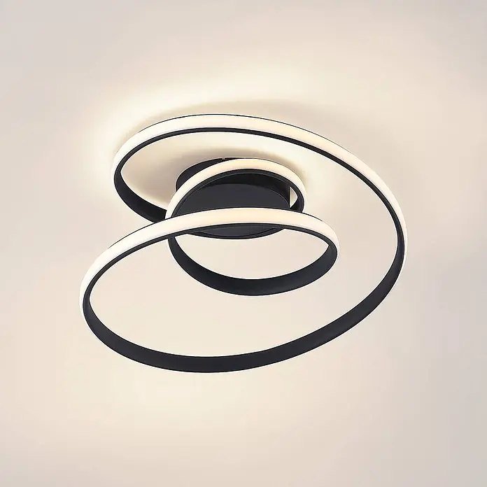 Lucande LED Deckenlampe in schwarz, Deckenleuchte rund -  - Schwarze spiralförmige LED-Deckenleuchte.