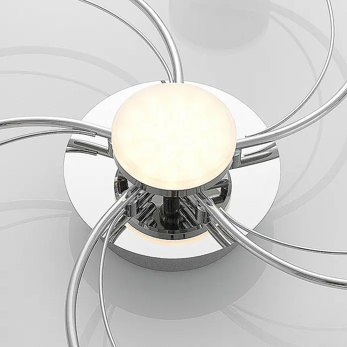 Lindby LED Deckenlampe in chrom, Deckenleuchte -  - Moderne Deckenleuchte aus Chrom mit zentraler beleuchteter Scheibe und gebogenen Armen.