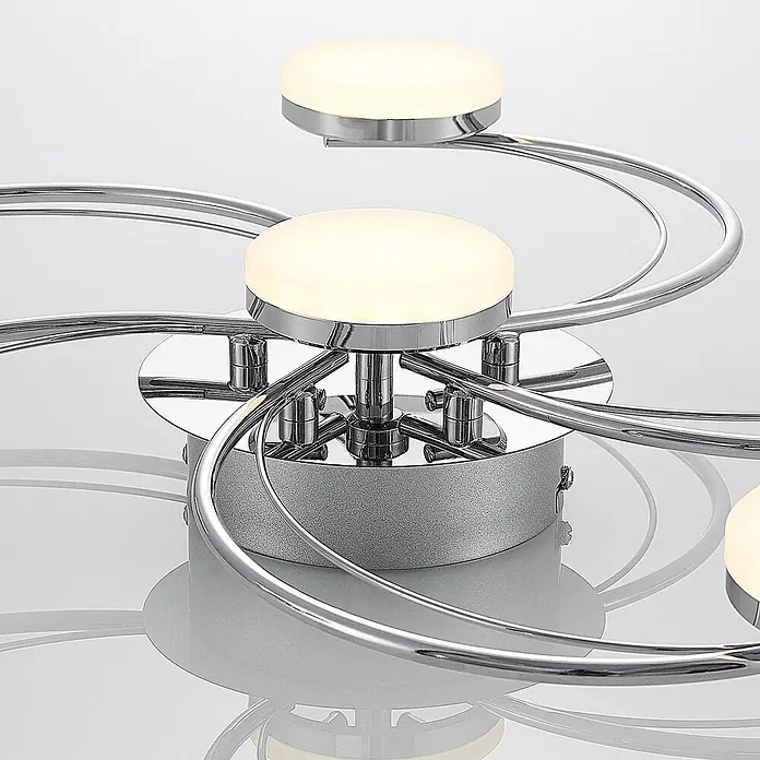 Lindby LED Deckenlampe in chrom, Deckenleuchte -  - Moderne verchromte Deckenleuchte mit mehreren runden weißen Lichtern und elegant geschwungenen Armen.