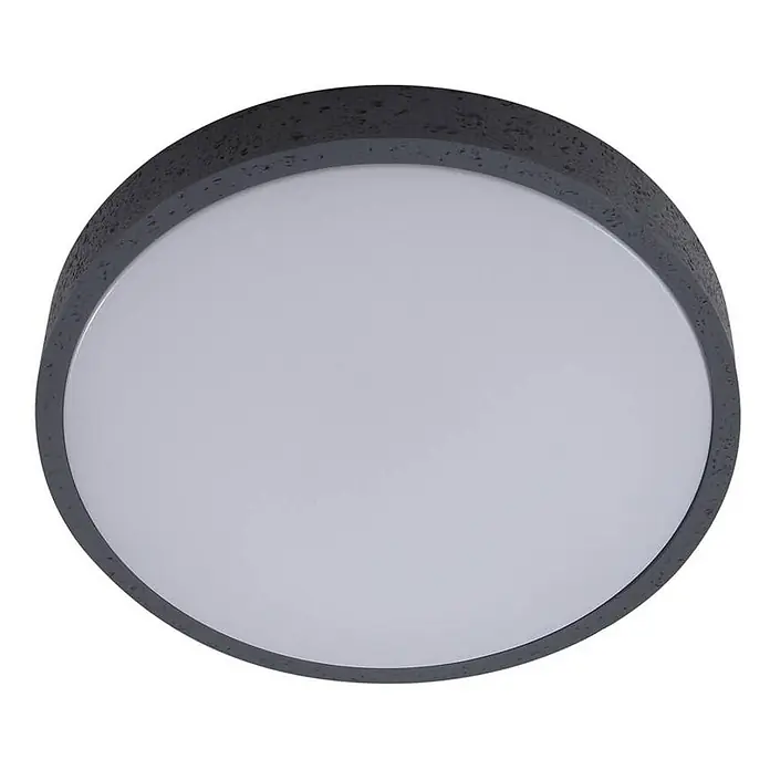 Lindby Deckenleuchte Manala - alu / grau / zink - Rundes dunkelgraues LED-Deckenlicht mit texturiertem Rahmen und weißem Diffusor.