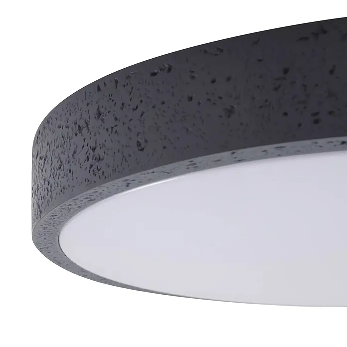 Lindby Deckenleuchte Manala - alu / grau / zink - Runde Deckenleuchte mit texturiertem dunkelgrauem Rand und glattem weißen Diffusor.