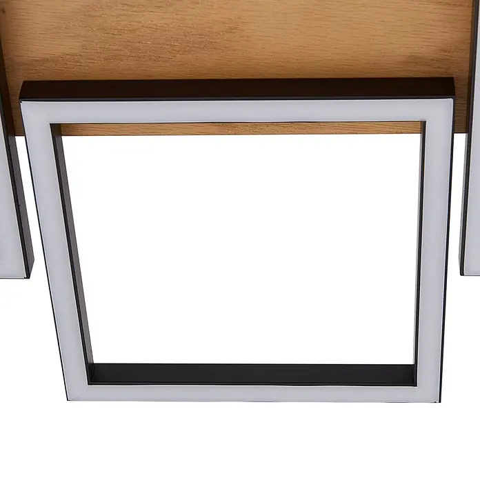 Lindby LED Deckenlampe in holz, weiß, Deckenleuchte -  - Quadratische LED-Deckenleuchte mit heller Holzmontageplatte und schwarzen Rahmen mit integrierten weißen LEDs.