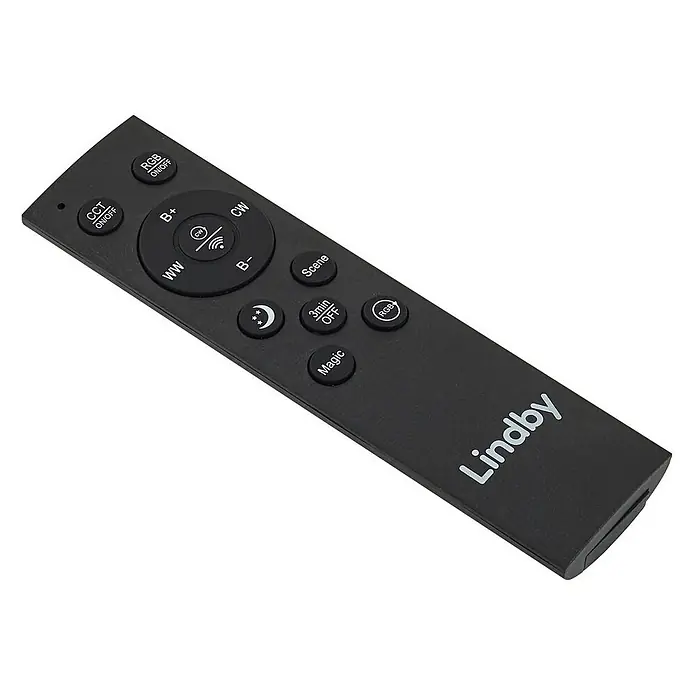 Lindby Deckenleuchte Deika - weiß / opal - Schwarze Lindby Fernbedienung für Leuchten mit CCT-, RGB-, Helligkeits-, Szenen- und Timer-Funktionen.