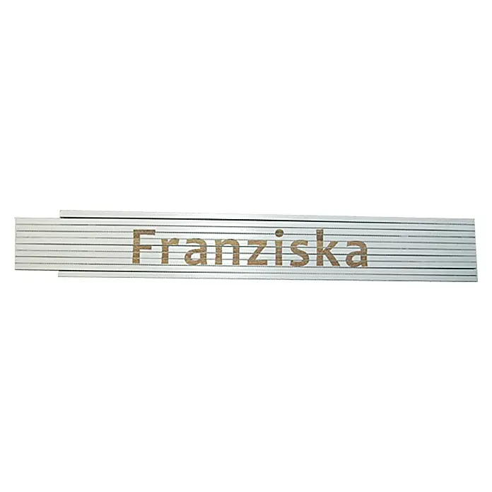 Zollstock - Aufdruck: Franziska, 2 m - Das Bild zeigt eine Aluminium-Fensterbank mit dem eingravierten Namen Franziska, die sich ideal für jedes Zuhause eignet.