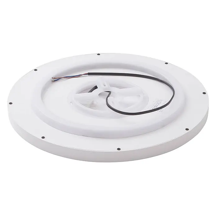 Lindby LED Deckenlampe Smart Home in weiß, dimmbar Deckenleuchte rund -  - Weiße runde LED-Deckenleuchte, Rückansicht mit sichtbarer Verkabelung und Montagehalterung.