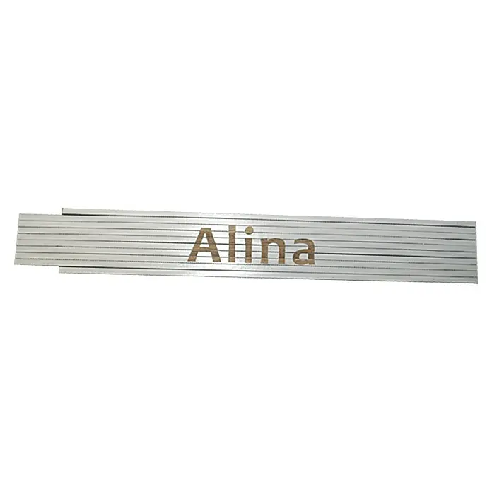 Zollstock - Aufdruck: Alina, 2 m - Das Bild zeigt einen personalisierten Alina-Aluminium-Streifen, ideal für Beschriftungen oder Dekorationen im Innenbereich.