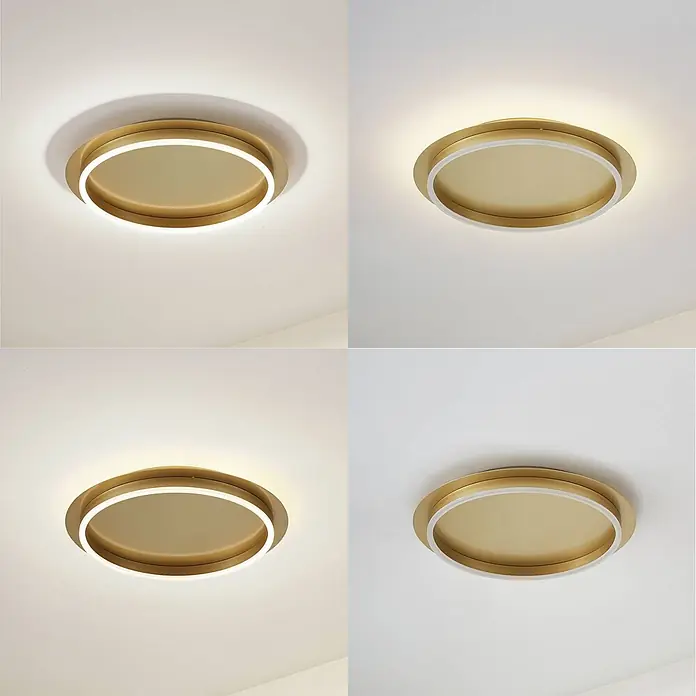 Lindby LED Deckenlampe in gold, Deckenleuchte rund -  - Runde goldene LED-Deckenleuchte mit einstellbarer Farbtemperatur, flächenbündig montiert.
