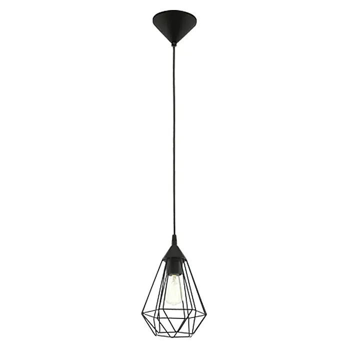 Eglo Tarbes Pendelleuchte rund - Schwarz, Höhe: 110 cm, Durchmesser: 175 mm - Eine moderne schwarze Pendelleuchte mit einem geometrischen Drahtschirm und einer Glühbirne. Elegantes Design für jeden Raum.