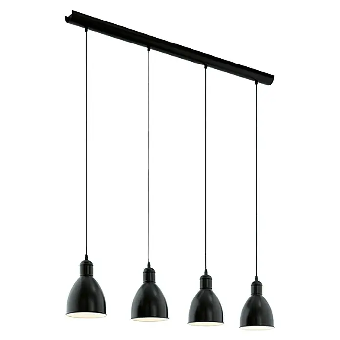 Eglo Priddy Pendelleuchte - Schwarz, Weiß, Höhe: 110 cm - Moderne Pendelleuchte mit vier schwarzen Lampenschirmen, ideal für Esszimmer oder Küche. Stilvolle Beleuchtung mit minimalistischem Design.