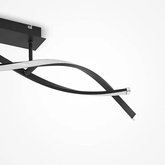 Lindby LED Deckenlampe in schwarz matt, Deckenleuchte -  - Moderne schwarze LED-Deckenleuchte mit wellenförmigen Armen und weißen Lichtbändern für stilvolle Beleuchtung.