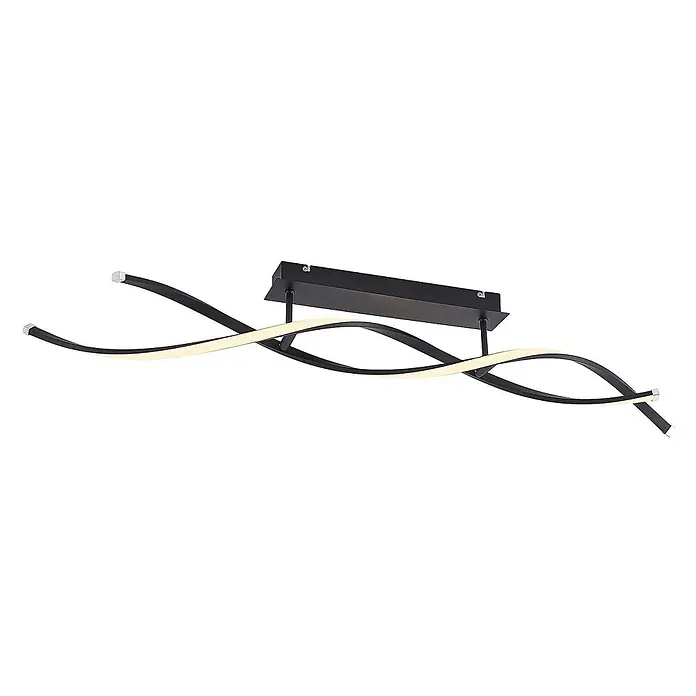 Lindby LED Deckenlampe in schwarz matt, Deckenleuchte -  - Schwarze moderne LED-Deckenleuchte mit wellenförmigen, verschlungenen Leuchtarmen und rechteckigem Sockel.