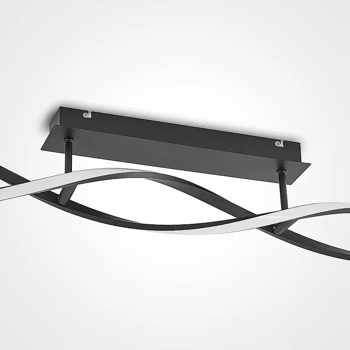 Lindby LED Deckenlampe in schwarz matt, Deckenleuchte -  - Schwarze Deckenleuchte mit geschwungenen, sich verschlingenden weißen und schwarzen LED-Elementen.