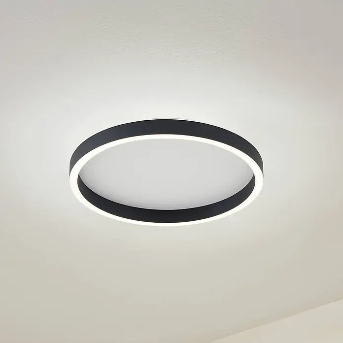Lucande LED Deckenlampe in schwarz, up down Deckenleuchte rund -  - Runde schwarze LED-Deckenleuchte, flach an der Decke montiert.