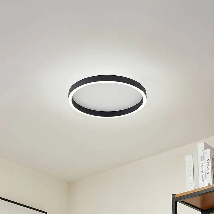 Lucande LED Deckenlampe in schwarz, up down Deckenleuchte rund -  - Runde schwarze LED-Deckenleuchte mit weißem Leuchtring.