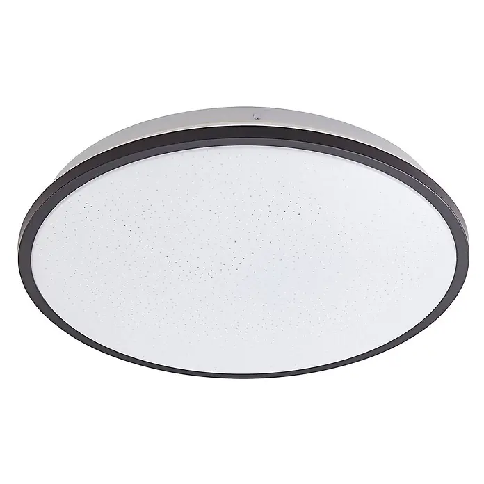 Lindby LED Deckenlampe in schwarz, Deckenleuchte rund -  - Runde LED-Deckenleuchte mit dunklem Rahmen und weißem, gesprenkeltem Diffusor für einen Sternenhimmel-Effekt.