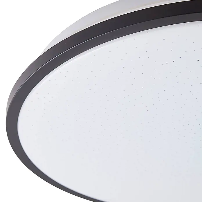 Lindby LED Deckenlampe in schwarz, Deckenleuchte rund -  - Runde Deckenleuchte mit dunklem Rahmen und weißem Diffusor mit kleinen Glitzerpunkten.