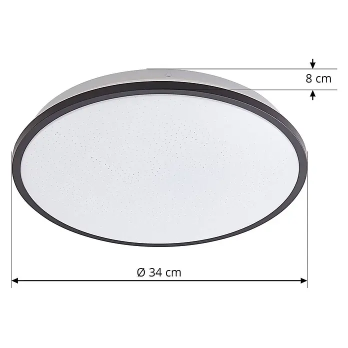 Lindby LED Deckenlampe in schwarz, Deckenleuchte rund -  - Runde LED-Deckenleuchte mit schwarzem Rahmen und weißem Diffusor, Sternenhimmel-Effekt. Maße: Ø 34 cm, H 8 cm.