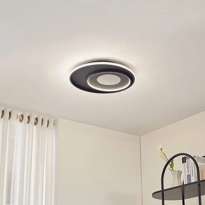Lindby Deckenleuchte Inessa - schwarz - Dunkle moderne spiralförmige Deckenleuchte mit integrierten weißen LED-Streifen.