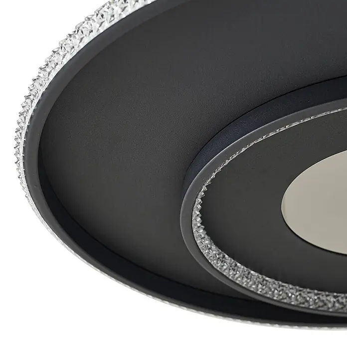 Lindby Deckenleuchte Inessa - schwarz - Dunkelgraue runde LED-Deckenleuchte mit funkelndem Kristall-Effekt-Rand.