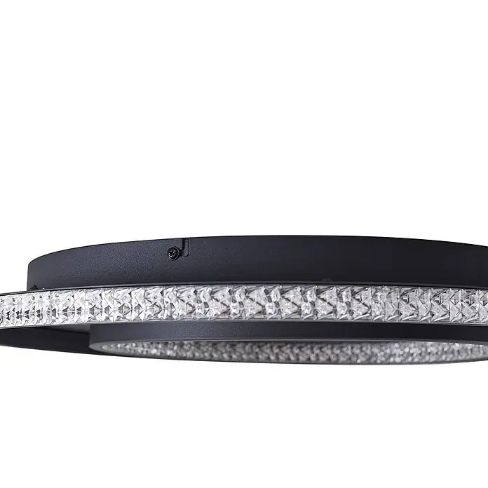 Lindby Deckenleuchte Inessa - schwarz - Schwarze runde Leuchte mit zwei konzentrischen Ringen, besetzt mit klaren, facettierten Kristallakzenten.