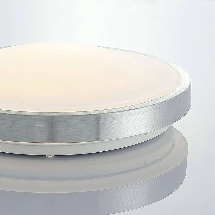 Lindby LED Deckenlampe in aluminium, weiß, Deckenleuchte rund -  - Rundes LED-Deckenlicht mit gebürstetem Silberrand und weißem Lichtdiffusor.