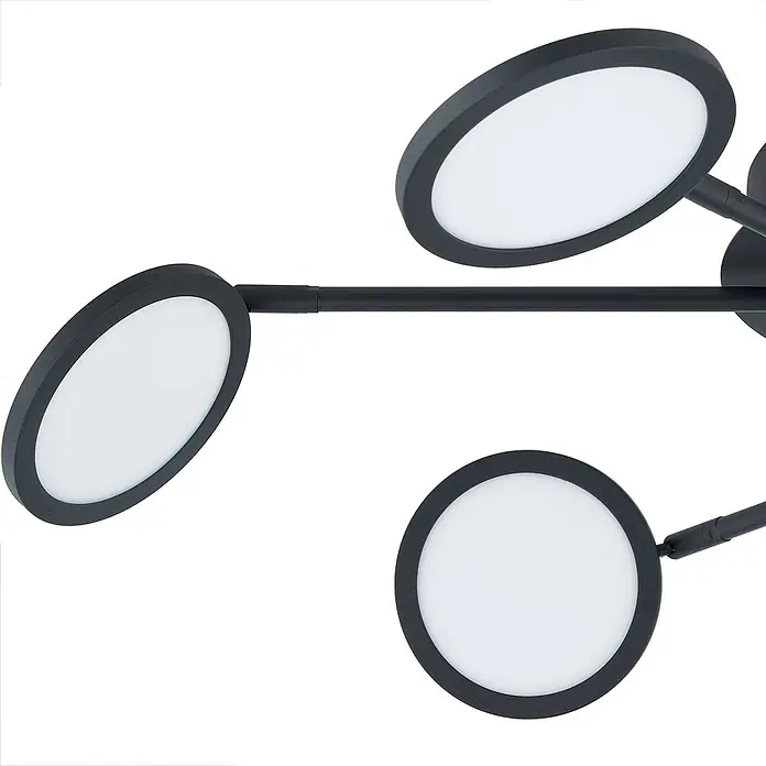 Lindby Deckenleuchte Manel - schwarz, schwarz - Schwarze LED-Leuchte mit drei verstellbaren runden Lichtpaneelen.