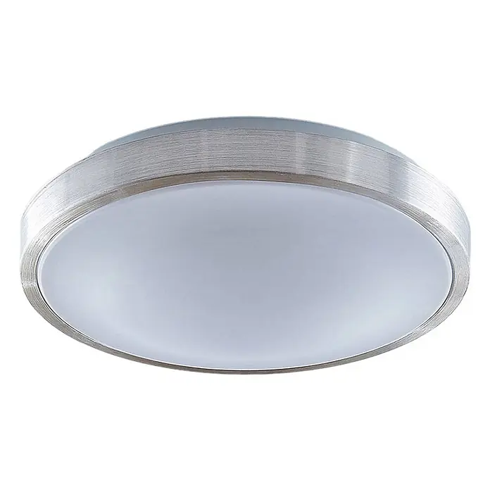 Lindby LED Deckenlampe in aluminium, weiß, Deckenleuchte rund -  - Runde LED-Deckenleuchte mit gebürstetem Silberrand und weißem Diffusor.