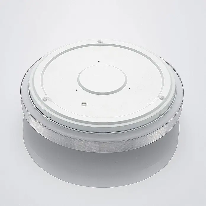 Lindby LED Deckenlampe in aluminium, weiß, Deckenleuchte rund -  - Runde Deckenleuchte mit weißem Sockel und gebürstetem Metallring.