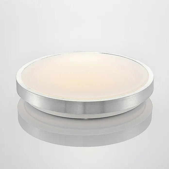 Lindby LED Deckenlampe in aluminium, weiß, Deckenleuchte rund -  - Rundes LED-Deckenlicht mit gebürstetem Aluminiumrahmen und matter weißer Diffusorplatte.