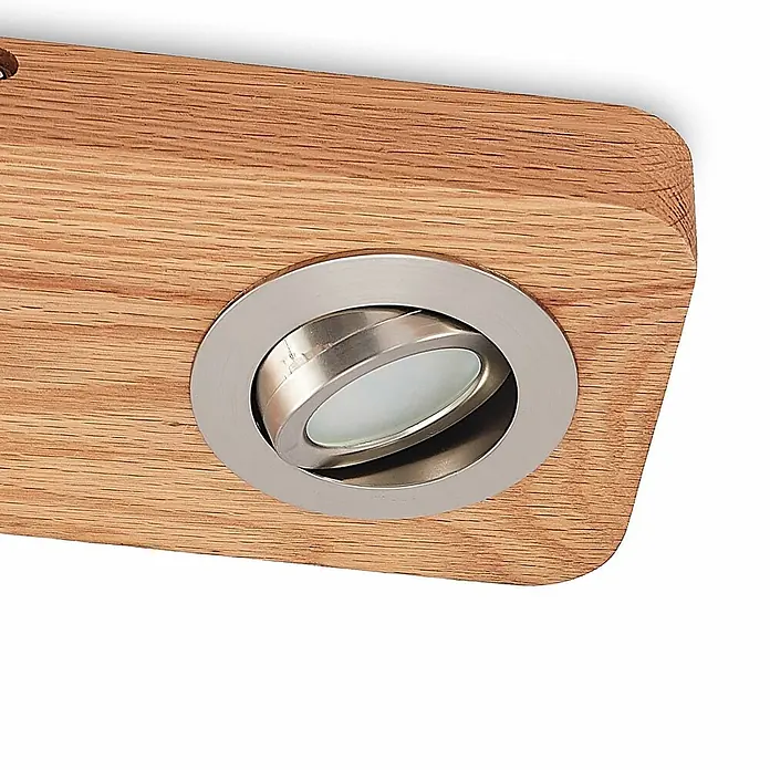 Lindby LED Deckenlampe in holz, nickel satiniert, Deckenleuchte -  - Verstellbarer Strahler aus gebürstetem Silbermetall auf heller Holzbasis.
