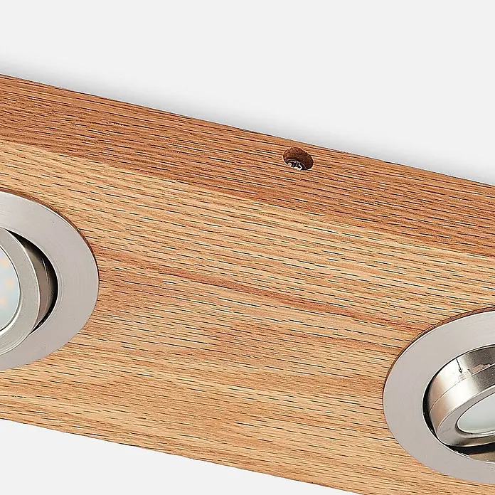 Lindby LED Deckenlampe in holz, nickel satiniert, Deckenleuchte -  - Eichenholz-Lichtleiste mit zwei eingelassenen Spots aus gebürstetem Metall.
