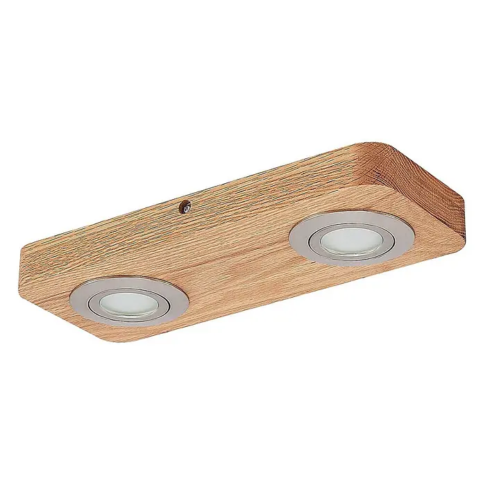 Lindby LED Deckenlampe in holz, nickel satiniert, Deckenleuchte -  - Rechteckige Eichenholz-Leuchte mit zwei eingelassenen Spots mit silbernem Rand.