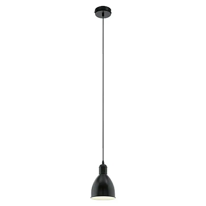 Eglo Priddy Pendelleuchte rund - Ø x H: 15,5 x 110 cm - Schwarze Pendelleuchte mit schlankem Design und schirmförmigem Lampenkopf, ideal für moderne Interieurs, die elegantes Licht schätzen.