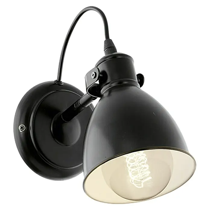 Eglo Priddy Wandleuchte - 40 W, Schwarz, Schwarz, Weiß, E27 - Stilvolle schwarze Wandleuchte mit Edison-Glühbirne, ideal für moderne Innenräume. Die Lampe spendet warmes Licht und setzt dekorative Akzente.