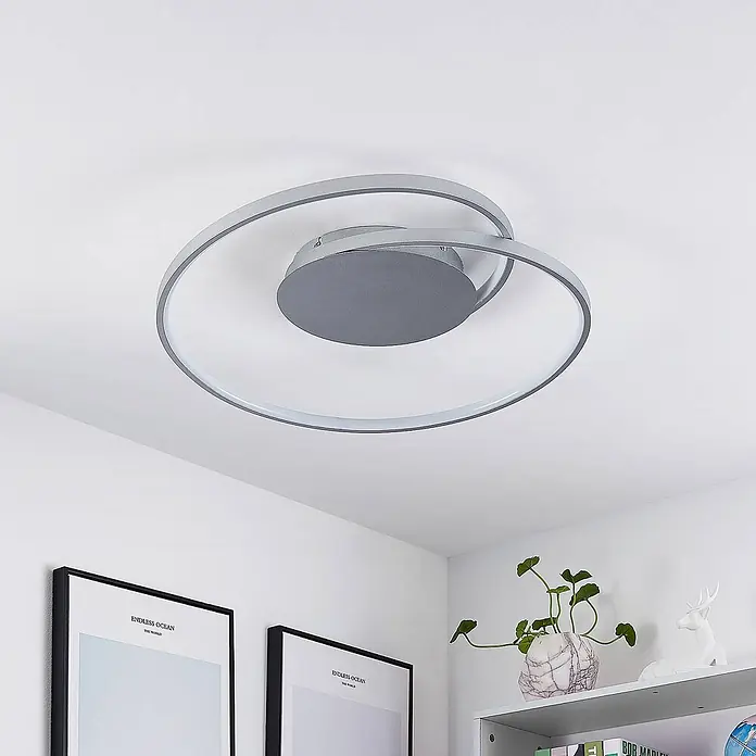 Lucande LED Deckenlampe in silber, dimmbar Deckenleuchte rund -  - Moderne silberne LED-Deckenleuchte mit Spiraldesign.