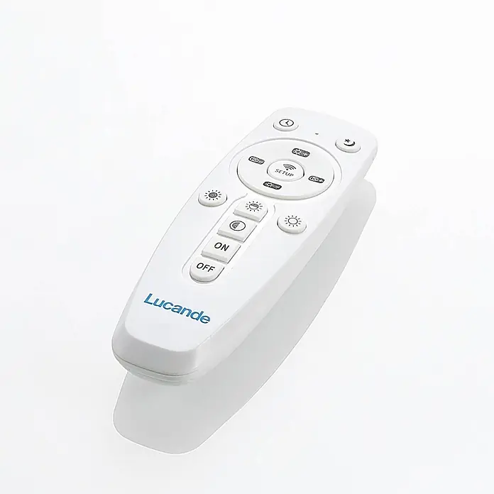 Lucande LED Deckenlampe in silber, dimmbar Deckenleuchte rund -  - Weiße Lucande-Fernbedienung aus Kunststoff mit Lichttasten.