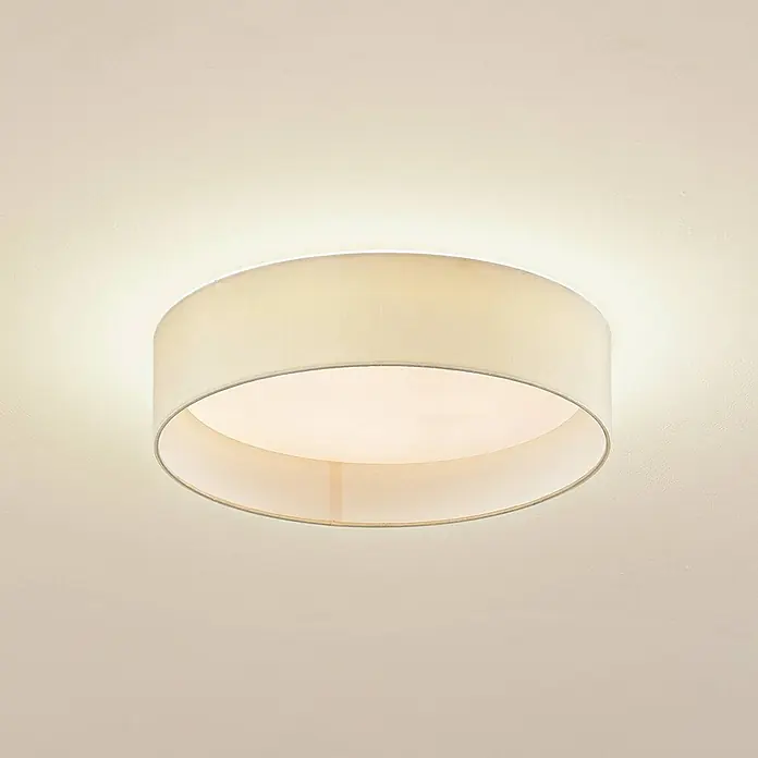 Lindby LED Deckenlampe in beige, Deckenleuchte -  - Runde Deckenleuchte aus Stoff mit cremefarbenem Schirm, beleuchtet.