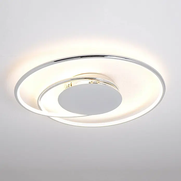 Lindby LED Deckenlampe modern chrom, weiß, LED Deckenleuchte Wohnzimmer -  - Moderne LED-Deckenleuchte aus Chrom mit leuchtenden weißen Kreis- und Spiralelementen.