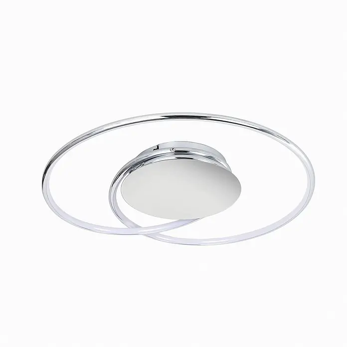 Lindby LED Deckenlampe modern chrom, weiß, LED Deckenleuchte Wohnzimmer -  - Moderne Deckenleuchte in Chrom und Weiß mit abstraktem, überlappendem Ringdesign.