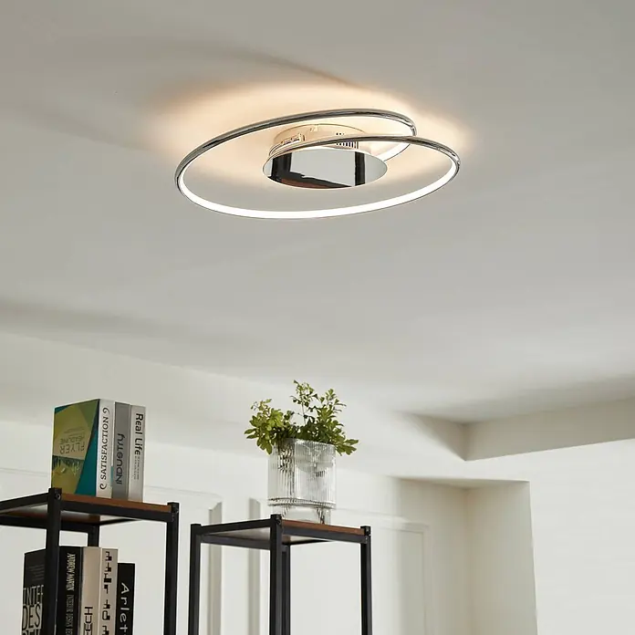 Lindby LED Deckenlampe modern chrom, weiß, LED Deckenleuchte Wohnzimmer -  - Moderne Chrom-LED-Deckenleuchte mit einzigartigem Spiraldesign, bündig montiert, spendet warmes Umgebungslicht.
