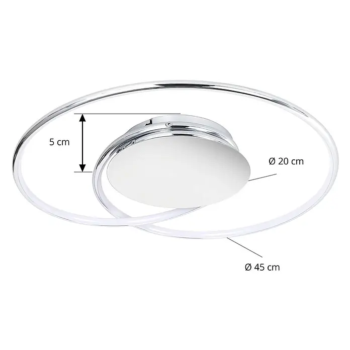 Lindby LED Deckenlampe modern chrom, weiß, LED Deckenleuchte Wohnzimmer -  - Verchromte Deckenleuchte mit weißem Diffusor und LED-Ringen. Maße: 5 cm Höhe, 20 cm Diffusor-Ø, 45 cm Gesamt-Ø.