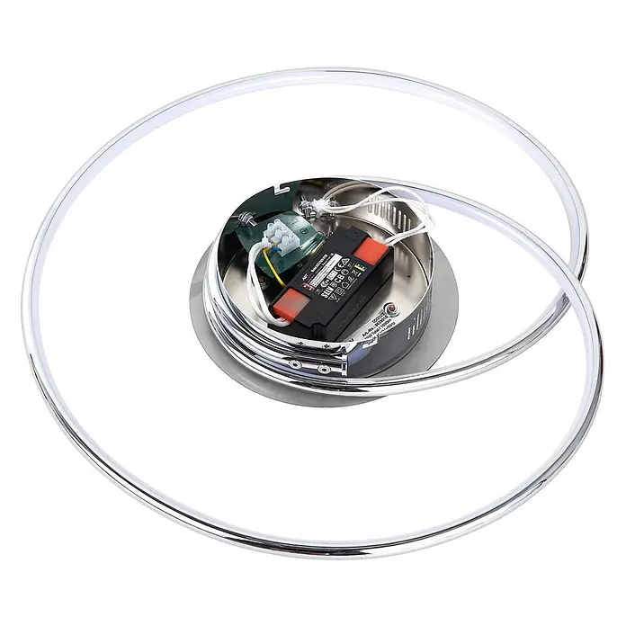 Lindby LED Deckenlampe modern chrom, weiß, LED Deckenleuchte Wohnzimmer -  - Moderne Chrom-LED-Leuchtenbasis mit sichtbarer Innenverkabelung und Treiber.