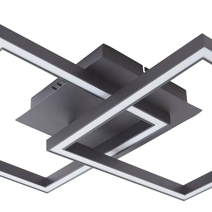 Lucande LED Deckenlampe dimmbar über Wandschalter, Wohnzimmerlampe -  - Dunkelgraue moderne LED-Deckenleuchte mit sich kreuzenden rechteckigen Rahmen.