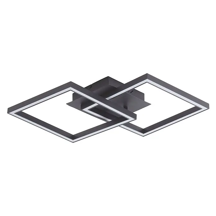 Lucande LED Deckenlampe dimmbar über Wandschalter, Wohnzimmerlampe -  - Moderne schwarze LED-Deckenleuchte mit zwei ineinandergreifenden quadratischen Metallrahmen.