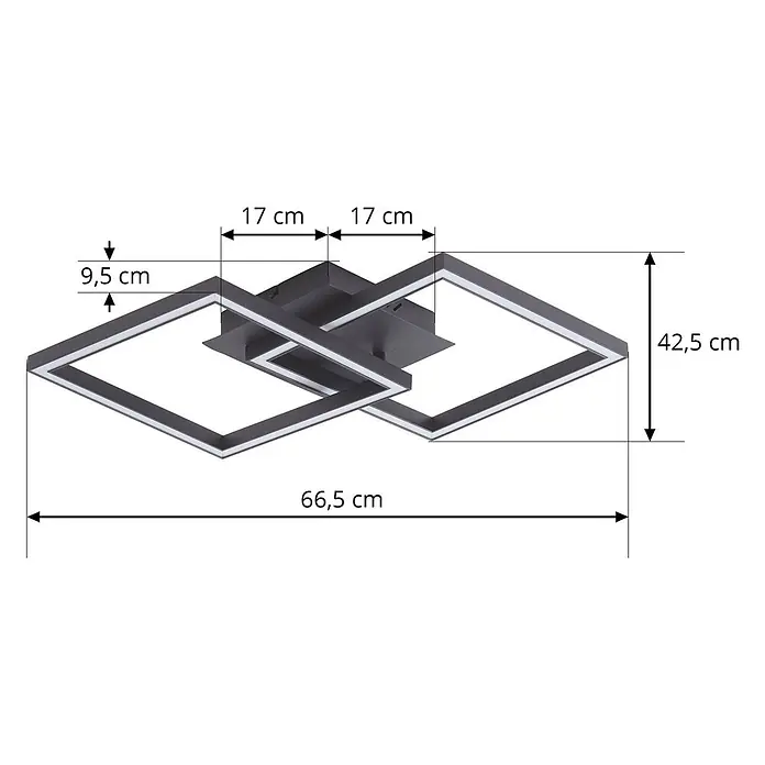 Lucande LED Deckenlampe dimmbar über Wandschalter, Wohnzimmerlampe -  - Schwarze LED-Deckenleuchte mit zwei sich kreuzenden Quadratrahmen. Maße: 66,5x42,5x9,5 cm.